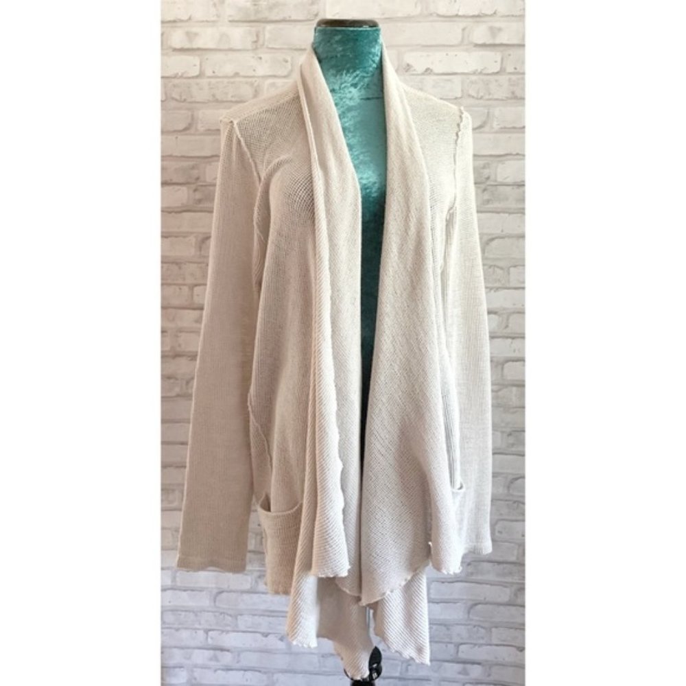 JAMES PERSE Open Weave Oatmeal Ivory Asymmetrical Open Cardigan Sweater 4